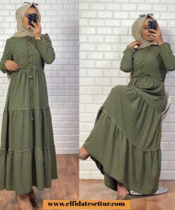 Düğmeli ayrobin kumaş elbise