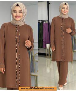 Leopar şeritli ayrobin kumaş takım