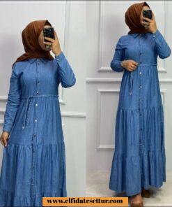 Düğmeli kot elbise