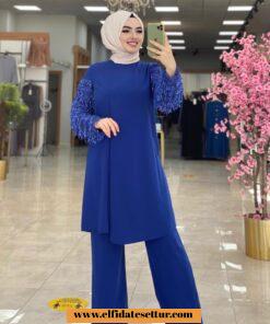 Kolları payetli krep kumaş takım