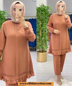 Linda krep tunik pantolon takım