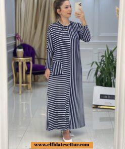 Viskon çizgili elbise