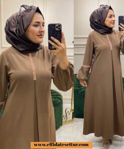 Duble krep kumaş taşlı elbise