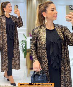Triko leopar hırka