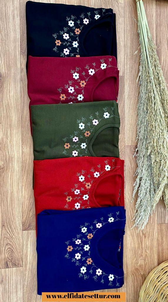 Nakışlı triko badi piliseli etek kombin - Görsel 2