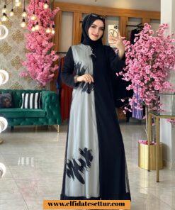 Büyük beden krep üzeri tül elbise