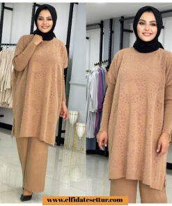 Triko kumaş pantolonlu takım