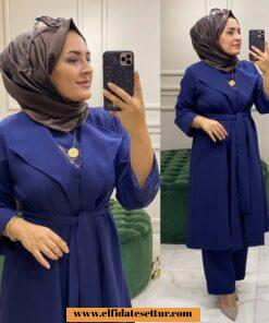 Dabıl krep kumaş viole üçlü takım