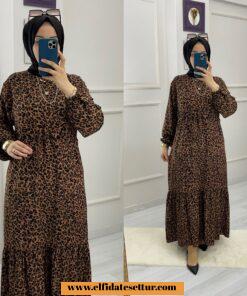 Belmando kumaş leopar elbise