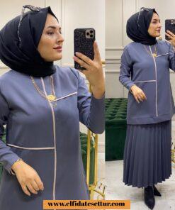 Dabıl krep kumaş etekli takım