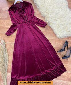 Fiyonklu kadife elbise