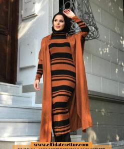 Triko kumaş hırka elbise takım