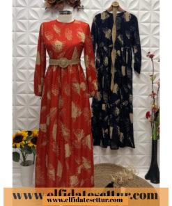 Kaşkorse kumaş fırça desenli elbise