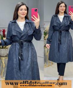 Büyük beden ekose kumaş trenç