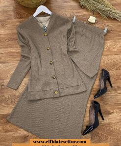 Triko kumaş etek hırka takım