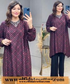 Büyük beden süet sümbül takım