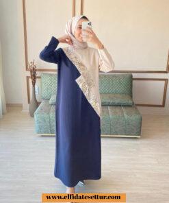 Double krep kumaş payetli elbise