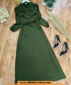 Triko düğmeli elbise