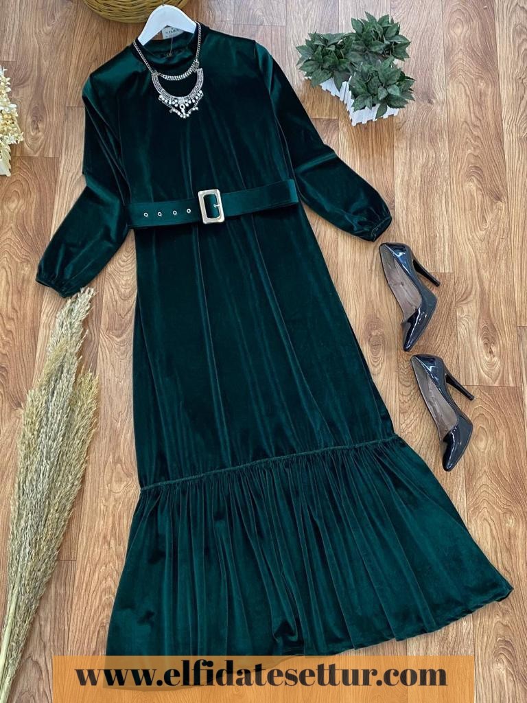 Kadife kemerli elbise - Görsel 4