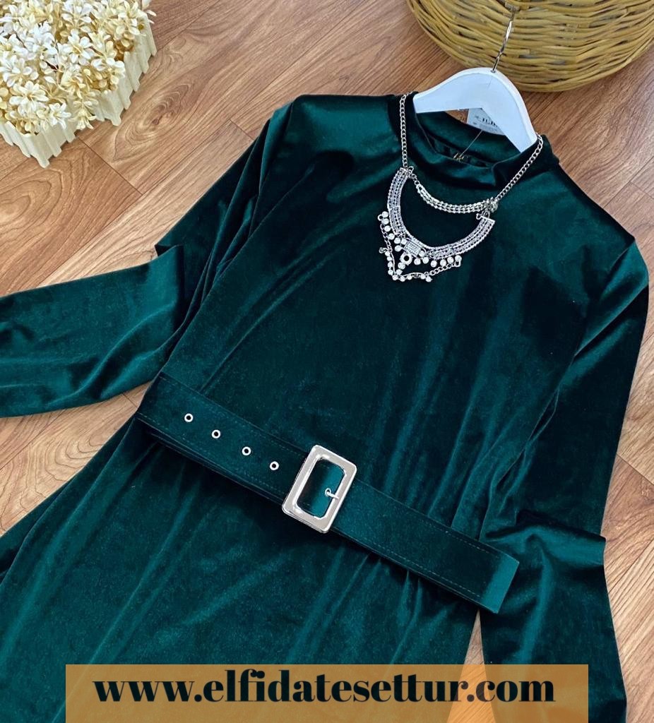 Kadife kemerli elbise - Görsel 5