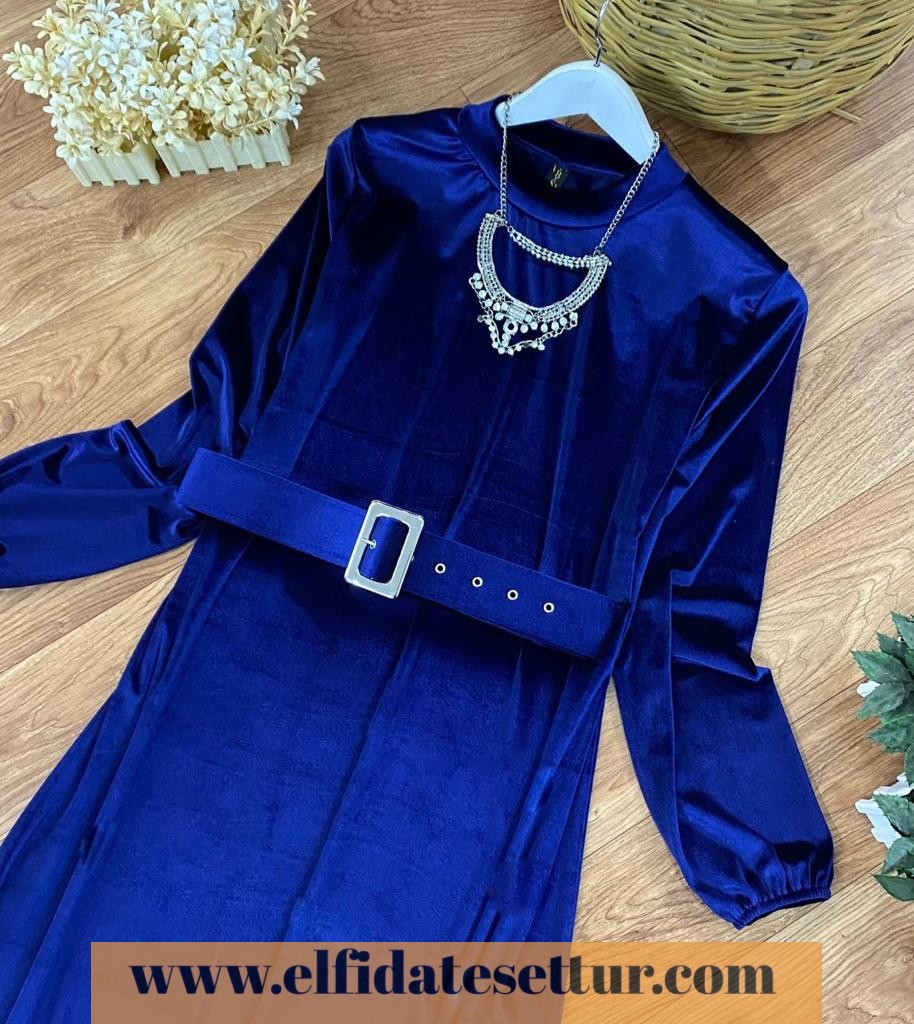 Kadife kemerli elbise - Görsel 6