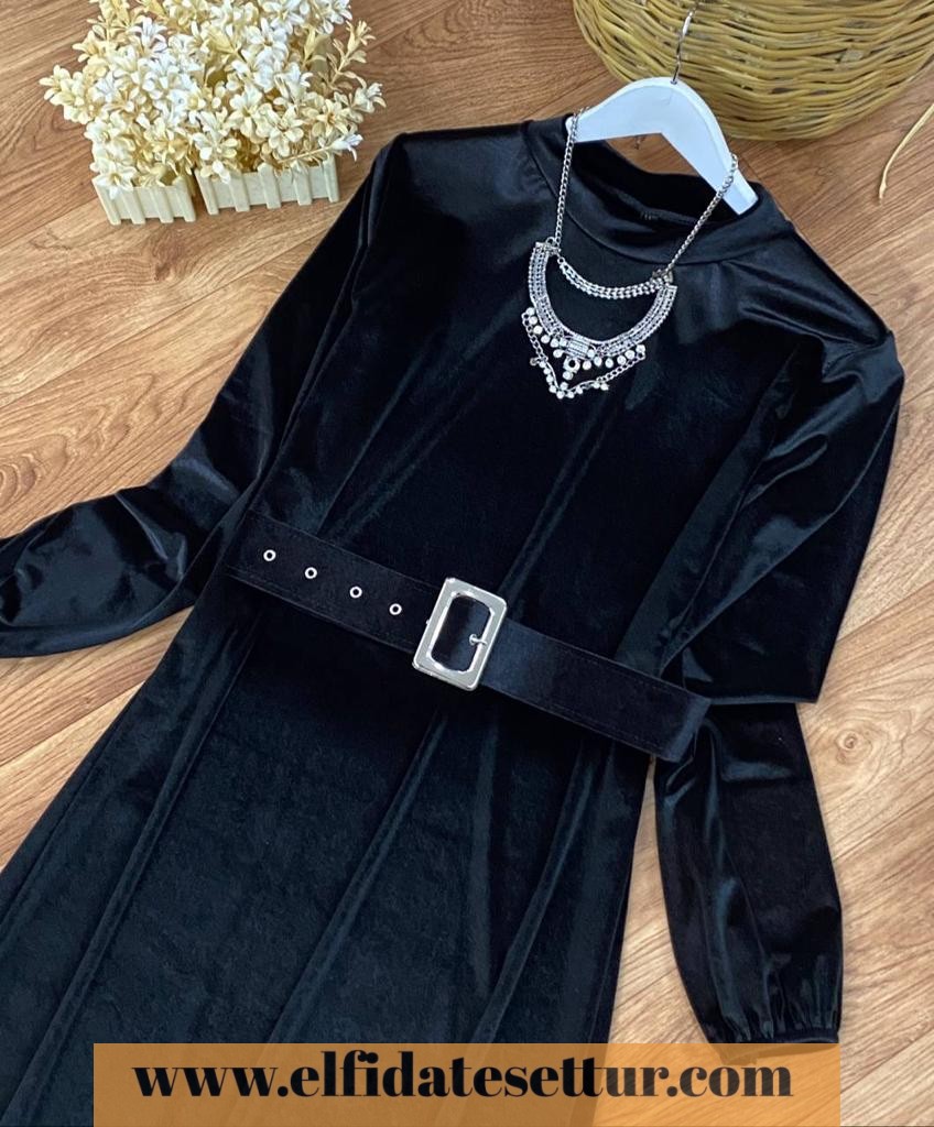 Kadife kemerli elbise - Görsel 8