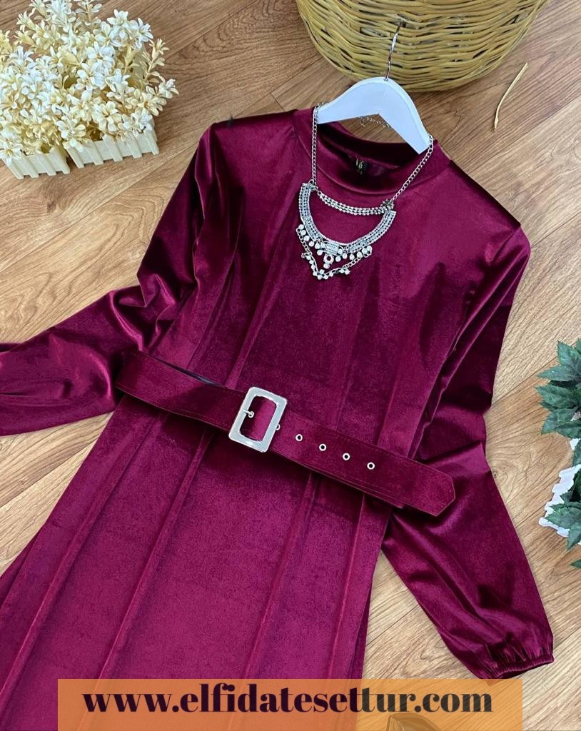 Kadife kemerli elbise - Görsel 7