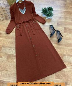 Fitilli triko elbise