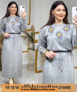 Nakışlı triko elbise