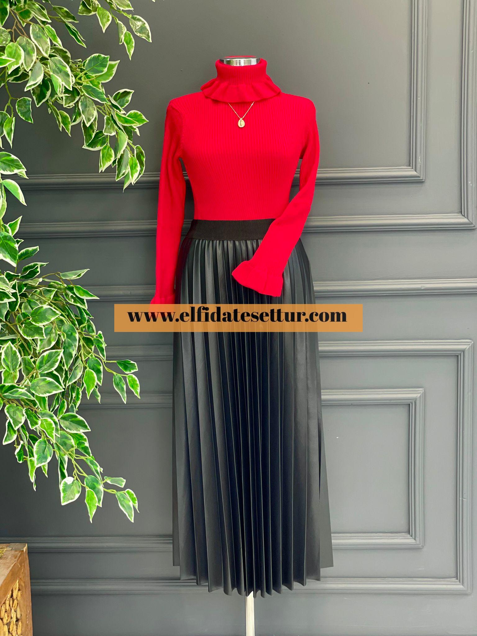 Kolları Fırfırlı Boğazlı Triko Kazak - Görsel 3