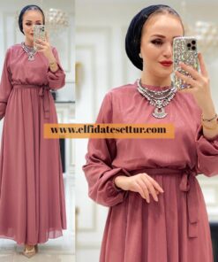 Jakarlı krep elbise