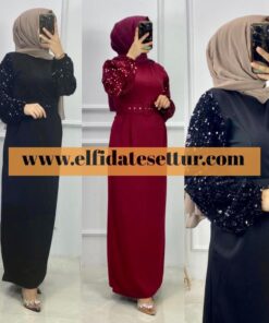 Kolları pullu elbise