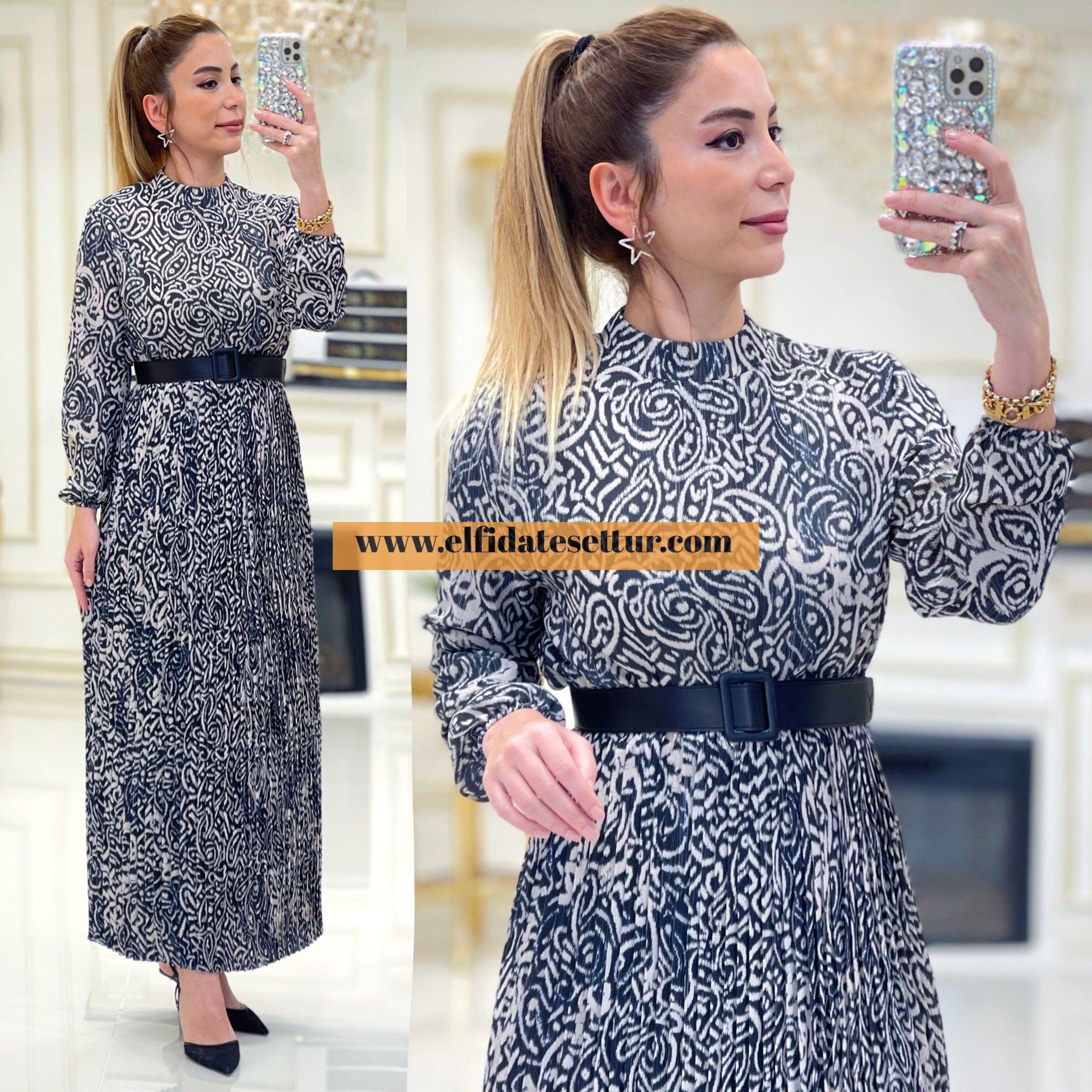 Keten derin elbise - Görsel 4