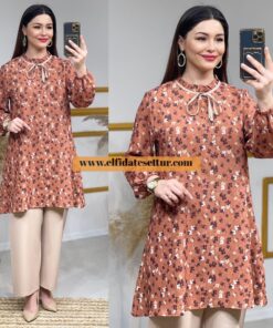 Büyük beden baskılı krep takım