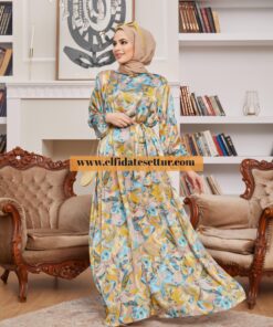 Saten desenli elbise