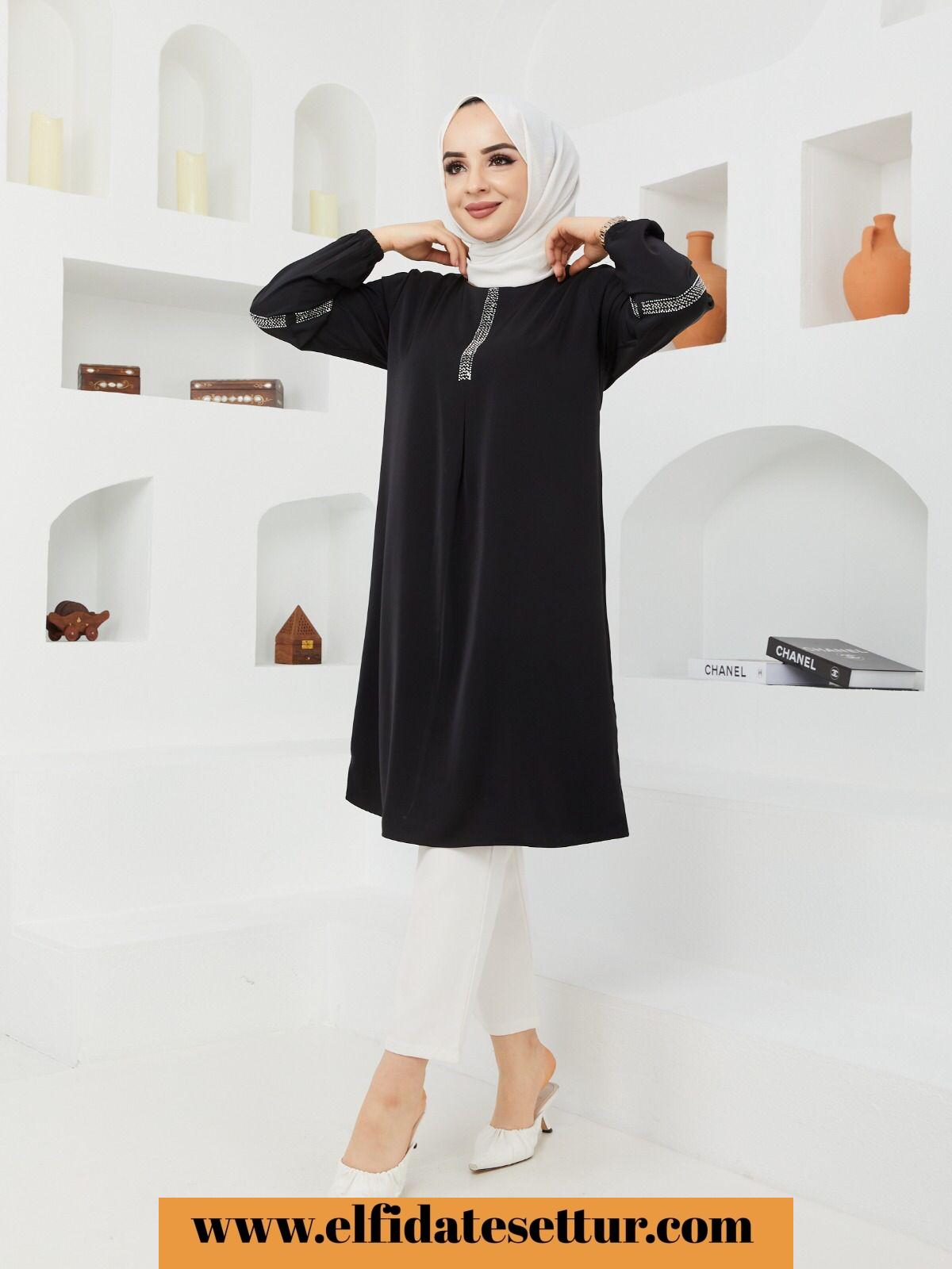 Büyük beden pileli ayrobin tunik - Görsel 2