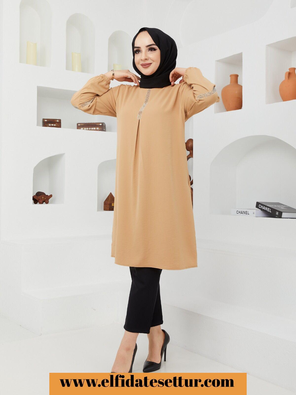 Büyük beden pileli ayrobin tunik - Görsel 6