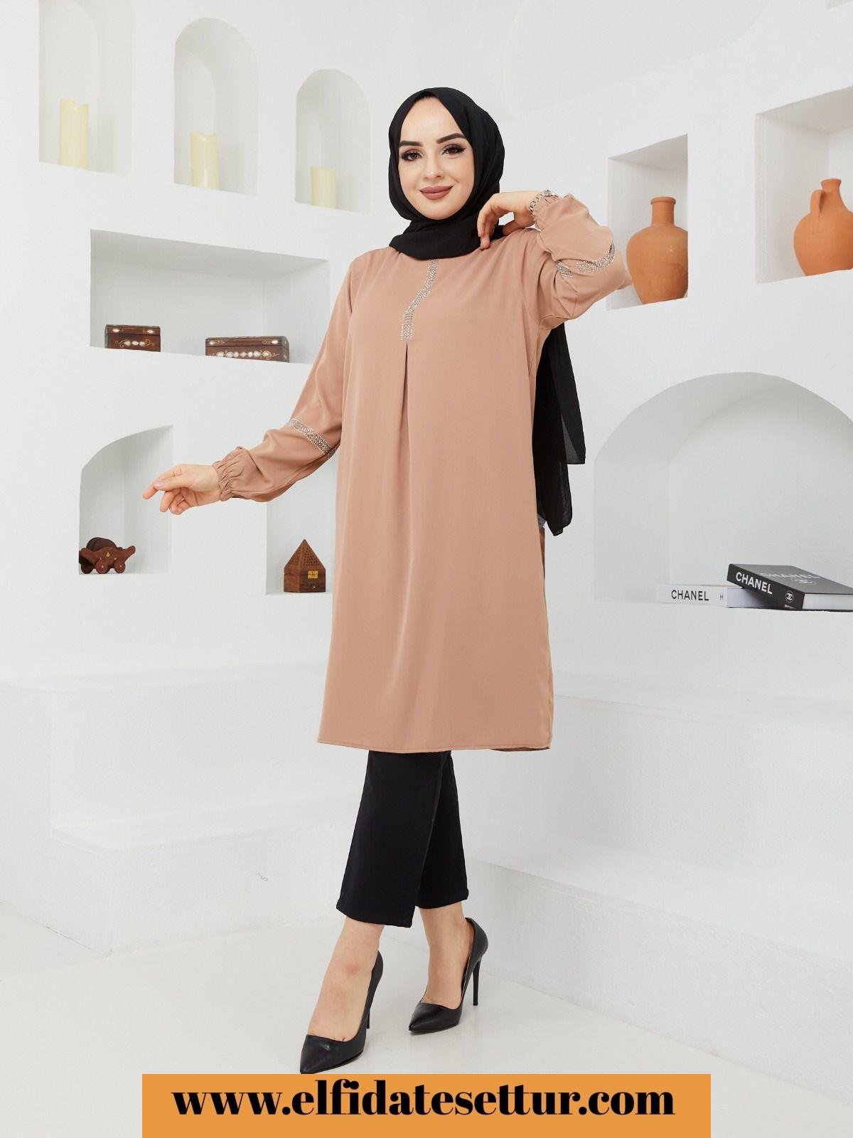 Büyük beden pileli ayrobin tunik - Görsel 7