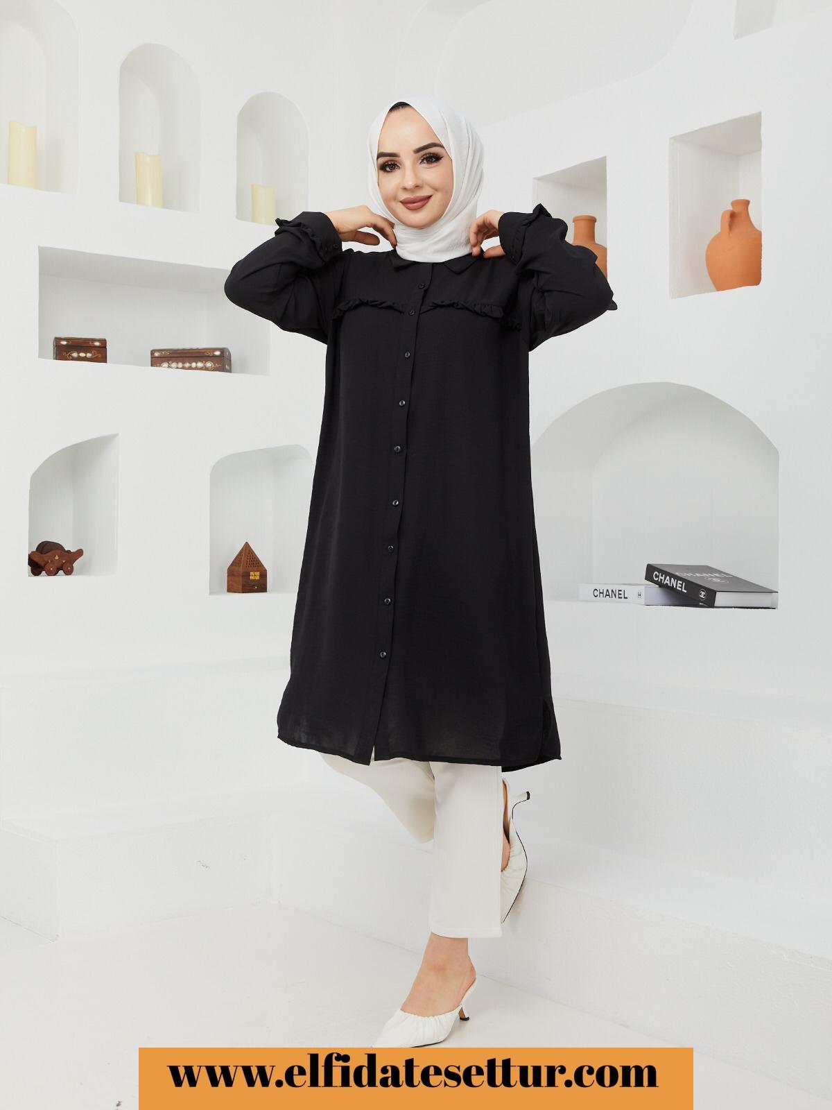 Büyük beden düğmeli salaş tunik - Görsel 4