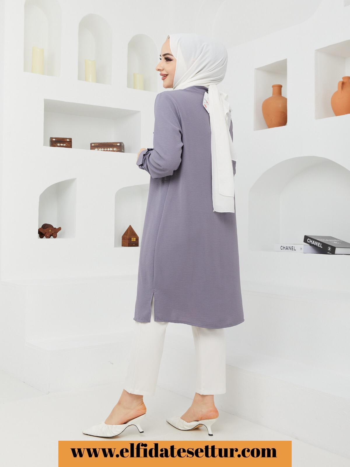 Büyük beden düğmeli salaş tunik - Görsel 3