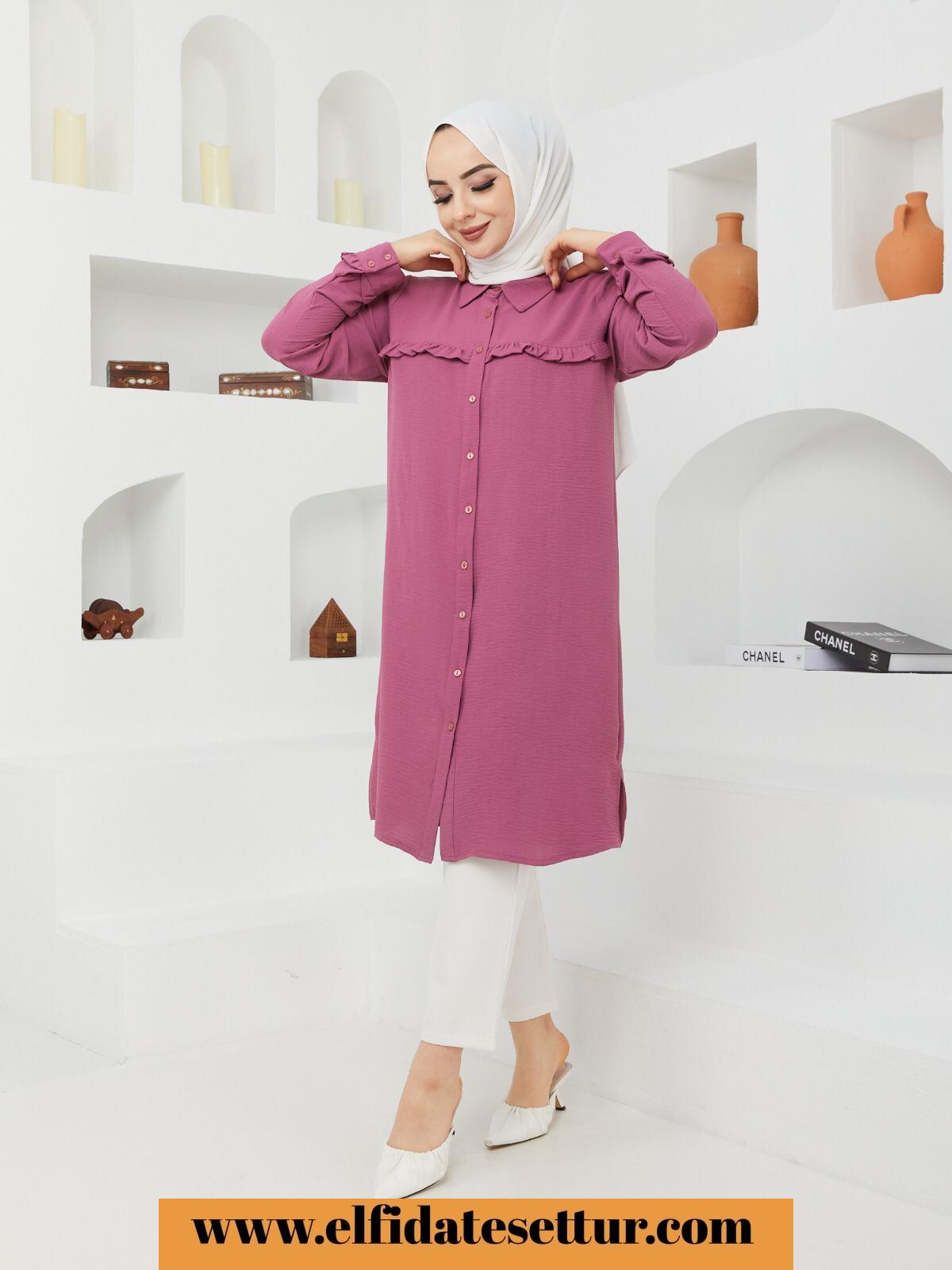 Büyük beden düğmeli salaş tunik - Görsel 6