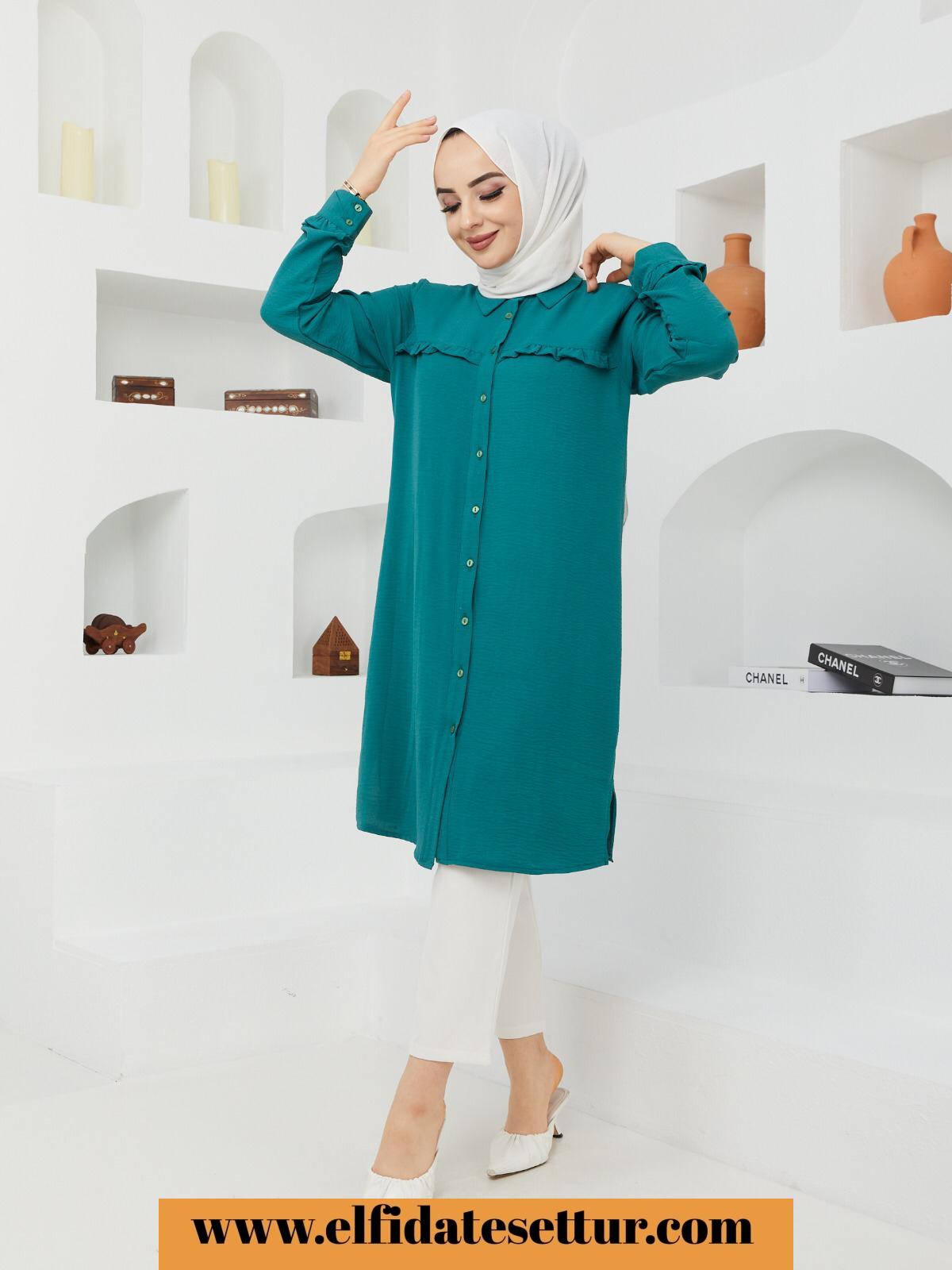 Büyük beden düğmeli salaş tunik - Görsel 7