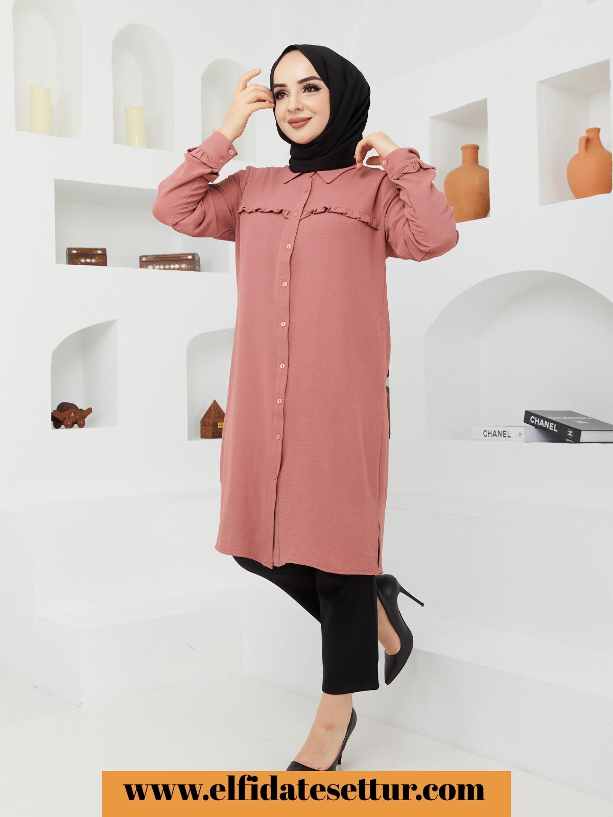 Büyük beden düğmeli salaş tunik - Görsel 8