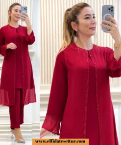 Şifon pelerinli pantolonlu takım