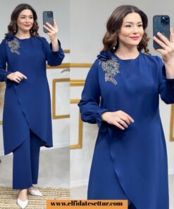 Krep kumaş pantolonlu takım