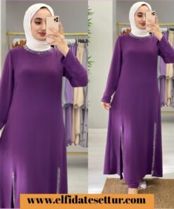 Uzun tunikli pantolonlu selvi takım