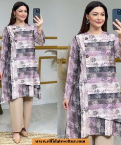 Dijital baskılı krep pantolonlu takım