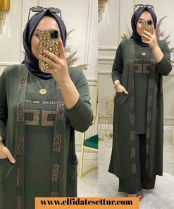 Tilda zümrüt üçlü pantolonlu takım