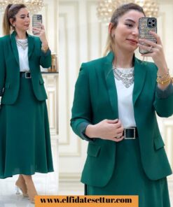 Krep kumaş ceketli etekli takım