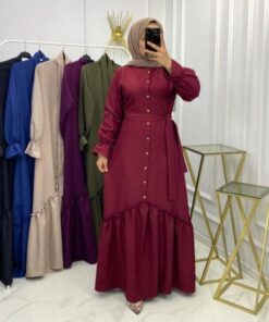 Krep düğmeli elbise